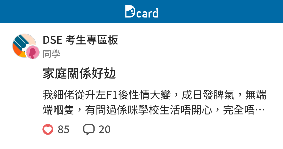 家庭關係好攰 - DSE 考生專區板 | Dcard