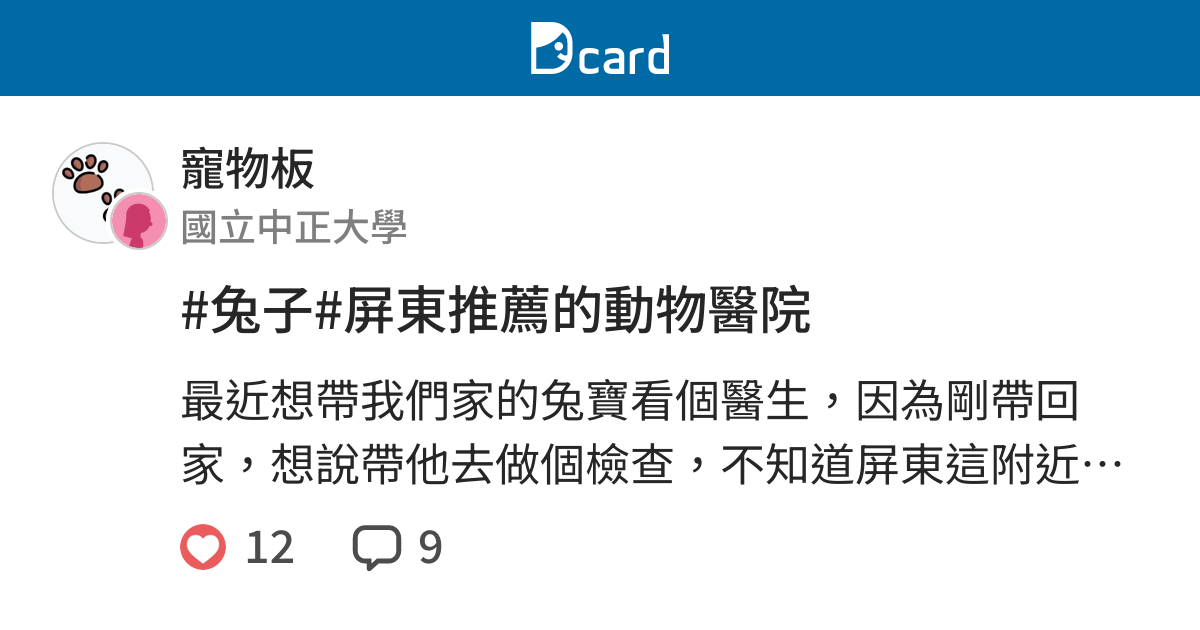 兔子 屏東推薦的動物醫院 寵物板 Dcard